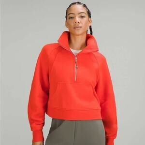 Lululemon Women's Scuba Oversized Sweatshirt Half Zip Kangaroo Pocket Orange XXL